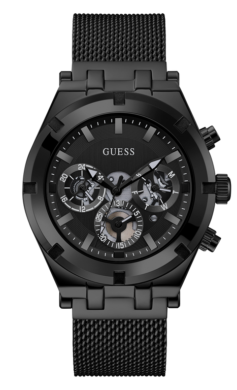 Montre Homme Guess Continental GW0582G3 bracelet maille milanaise noir en acier cadran multifonction