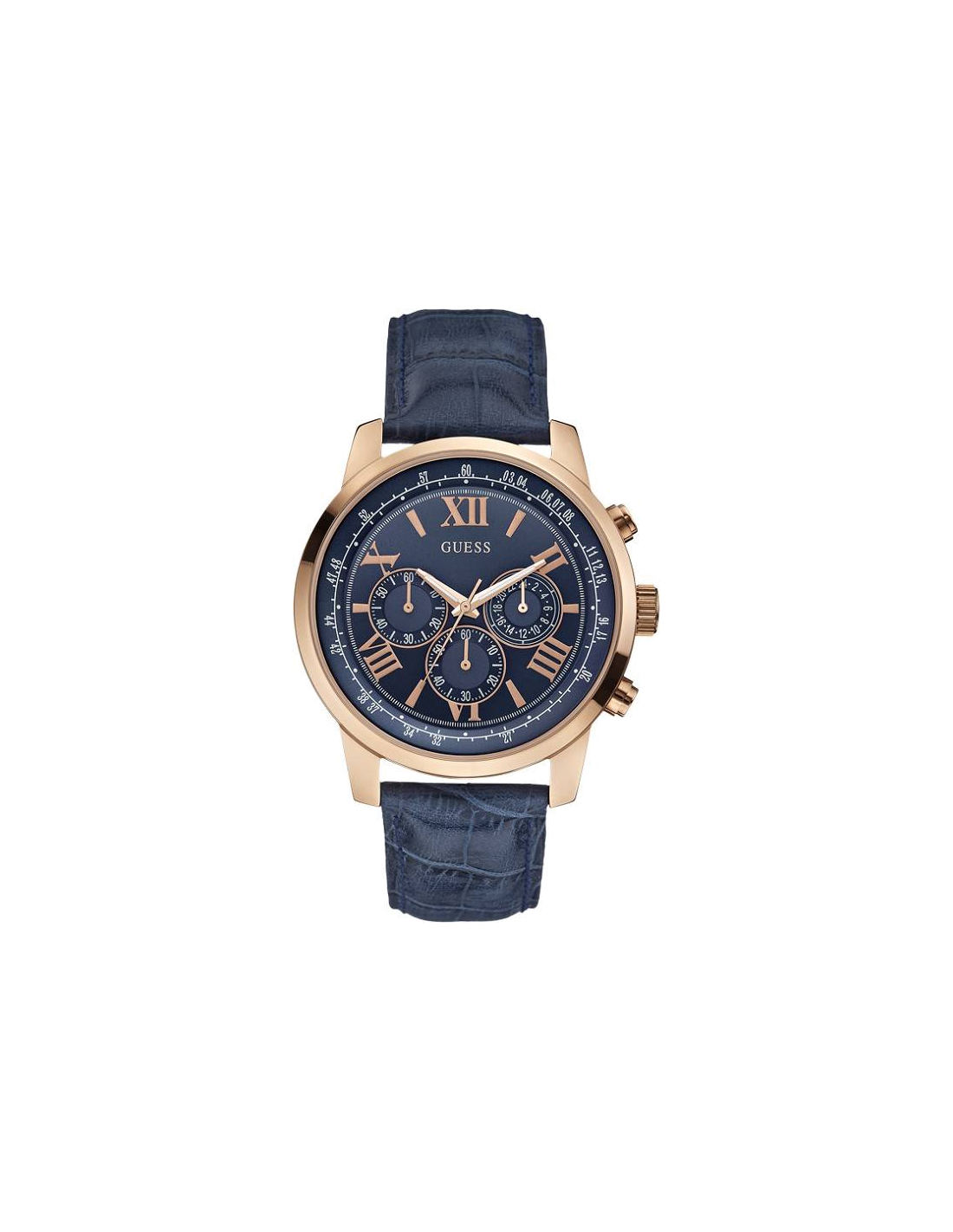 Montre Guess Horizon W0380G5 en Cuir Bleu et Acier Or Rose