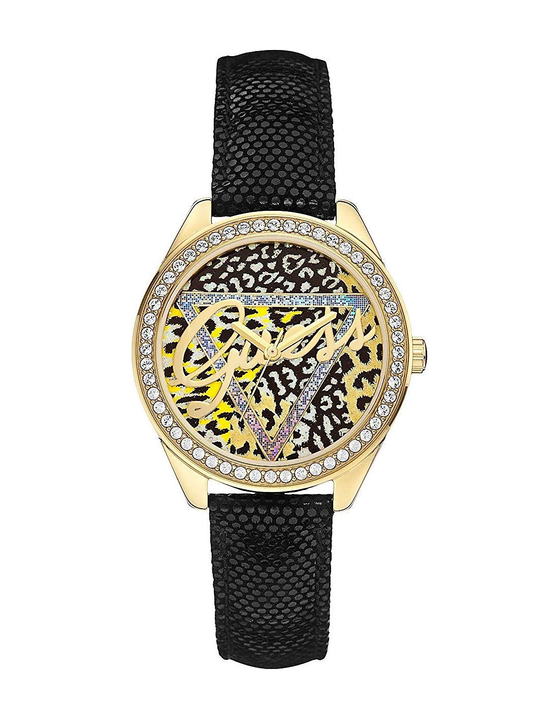 Montre Femme Guess W0456L4 Cuir Noir Motif Léopard et Boîtier Doré