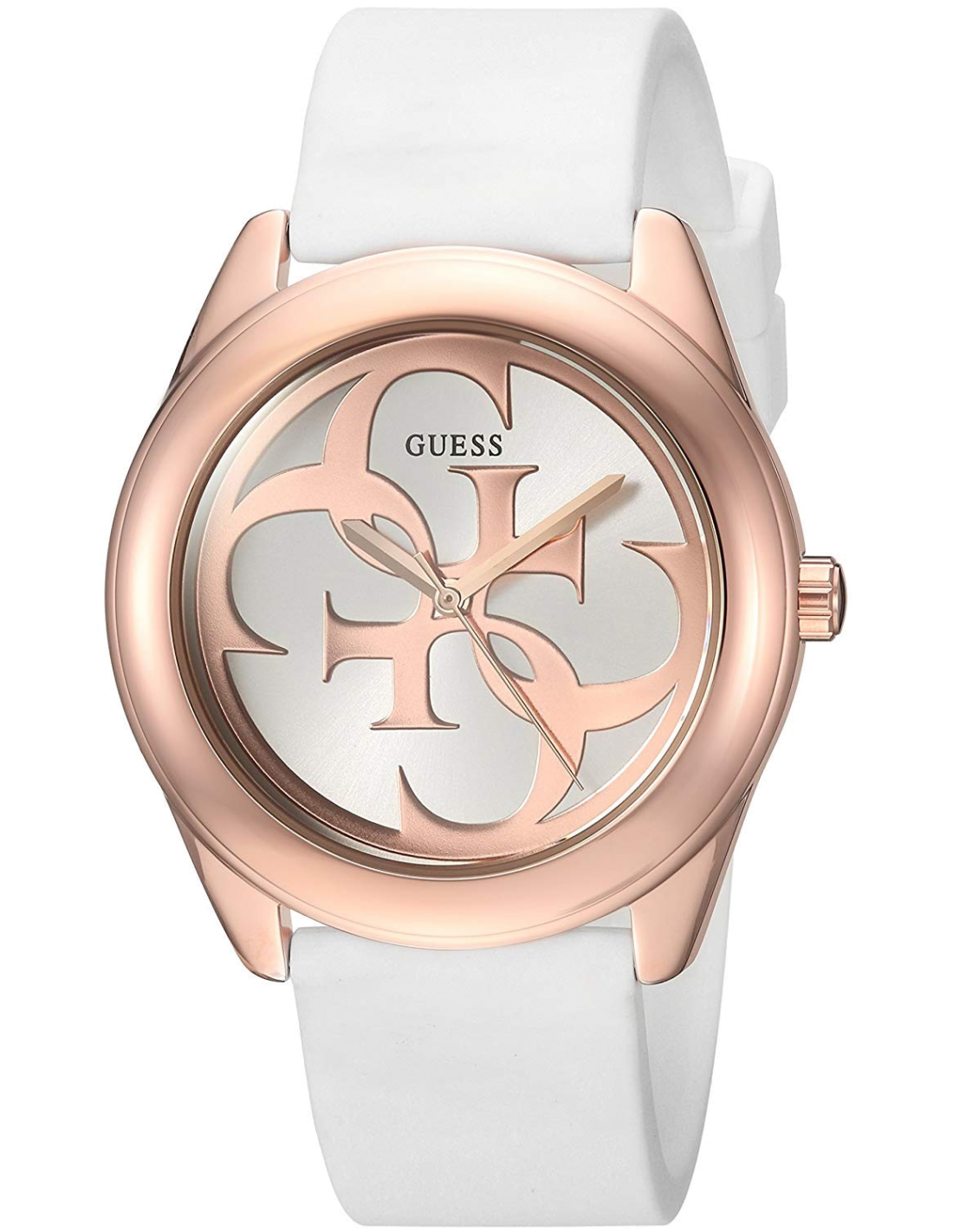 Montre Femme Guess W0911L5 G Twist Silicone Blanc et Logo Cristaux Dorés