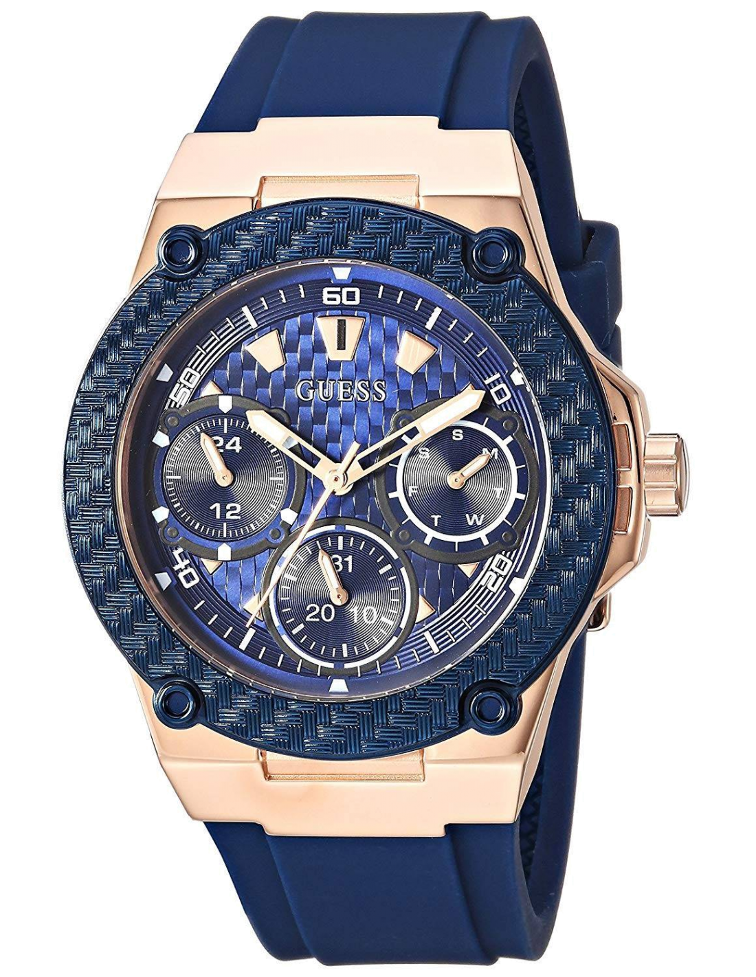 Montre Femme Guess Zena W1094L2 Cadran Bleu Carbone et Silicone