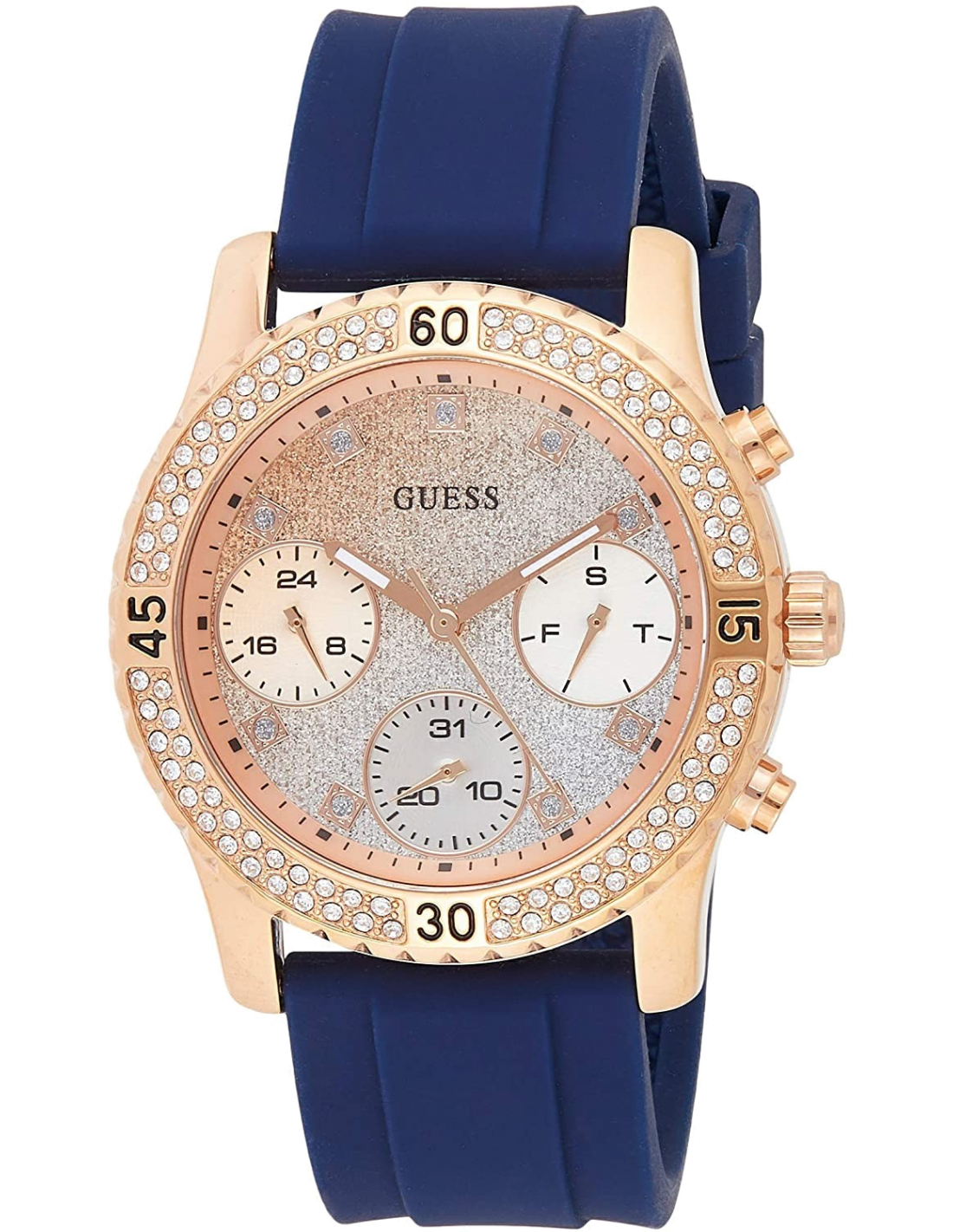 Montre Femme Guess W1098L6 Confetti Silicone Bleu et Acier Rose Gold