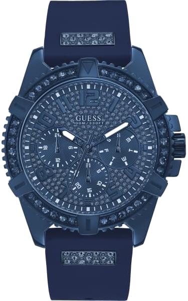 Montre Homme Guess W1132G4 bracelet silicone bleu boitier orné de strass