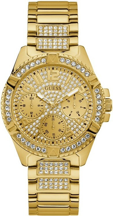 Montre Femme Guess Lady Frontier W1156L2 bracelet acier doré boitier orné de strass