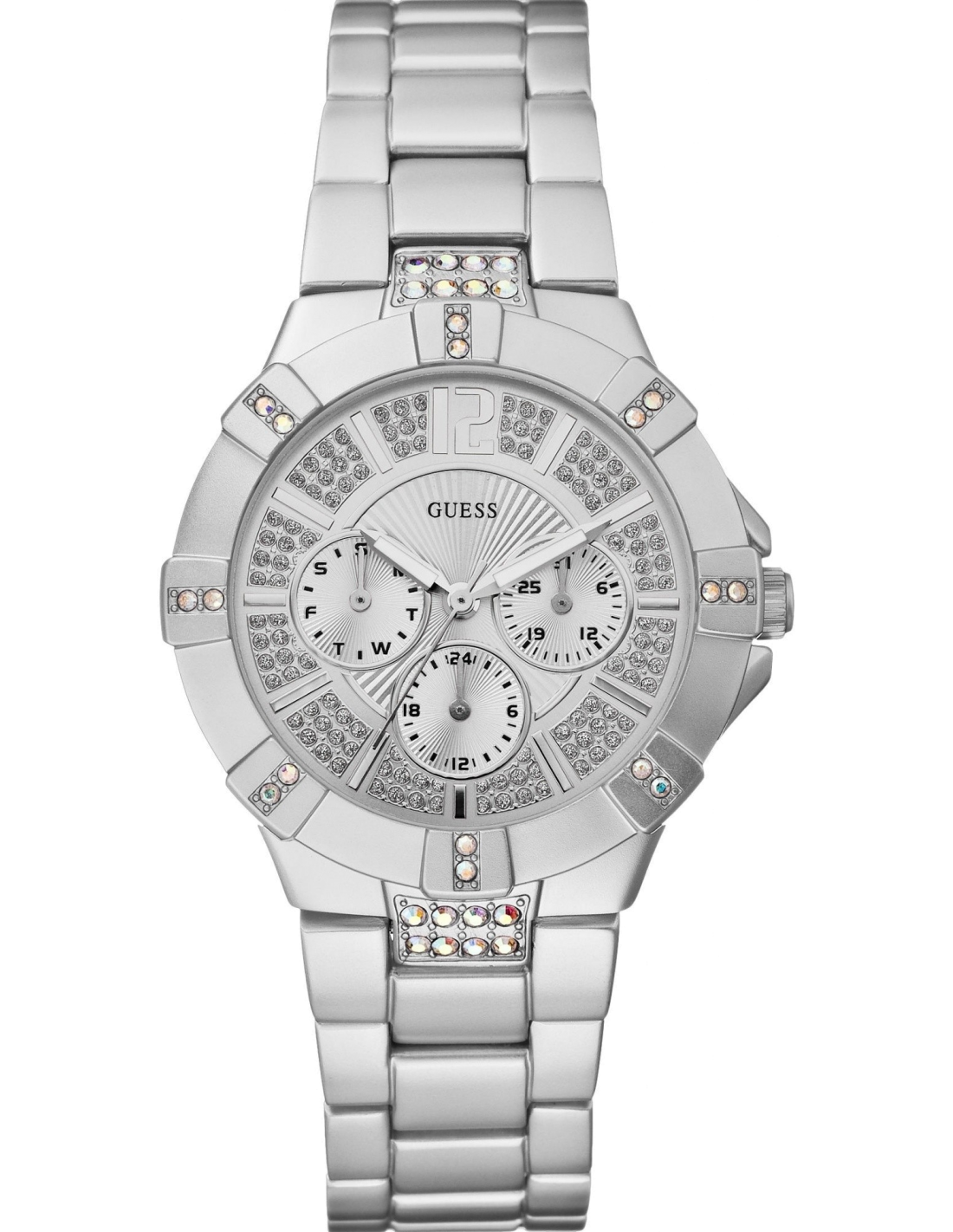 Montre Femme Guess Vista Argent W11624L1 Style Chrono et Lunette Strass