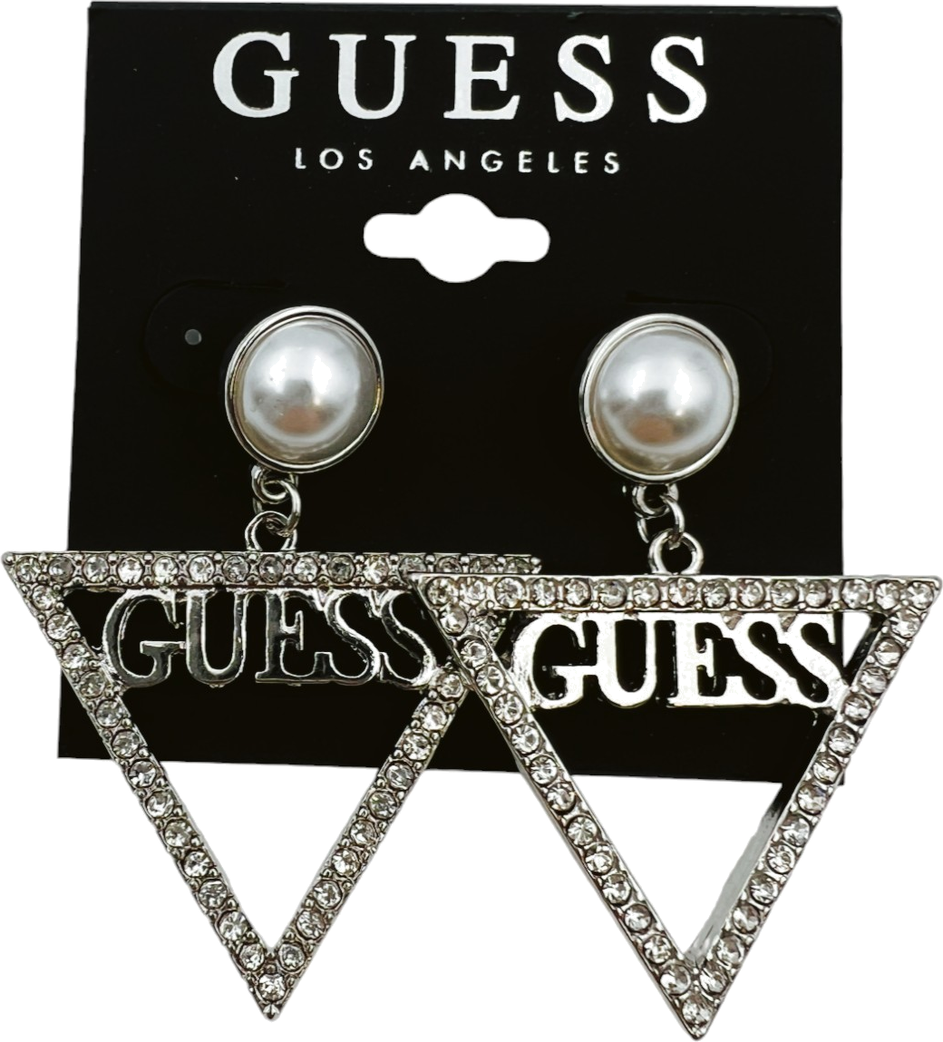Boucles d'oreilles Guess pour femme, triangle métal argenté avec zirconium, réf. 109789
