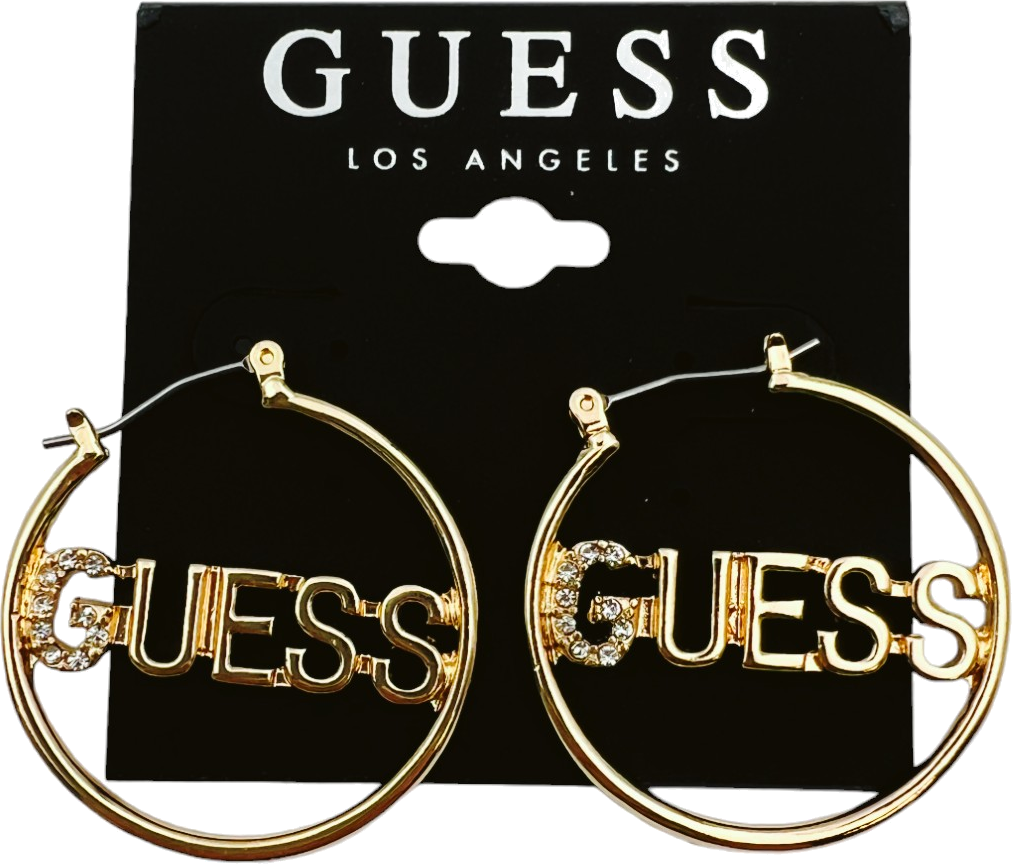 Boucles d'oreilles Guess rondes plaquées or avec logo et zirconium - Réf. 109795 vue 2