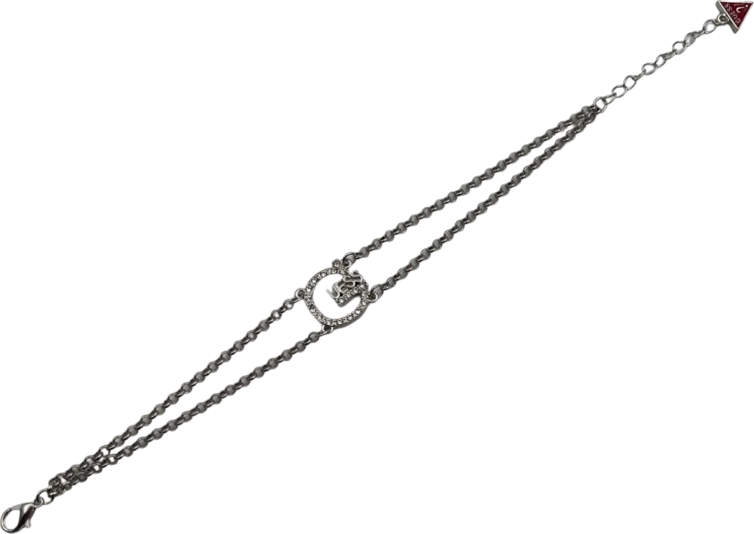 Bracelet Guess ajustable en métal argenté lettre G sertie de cristaux