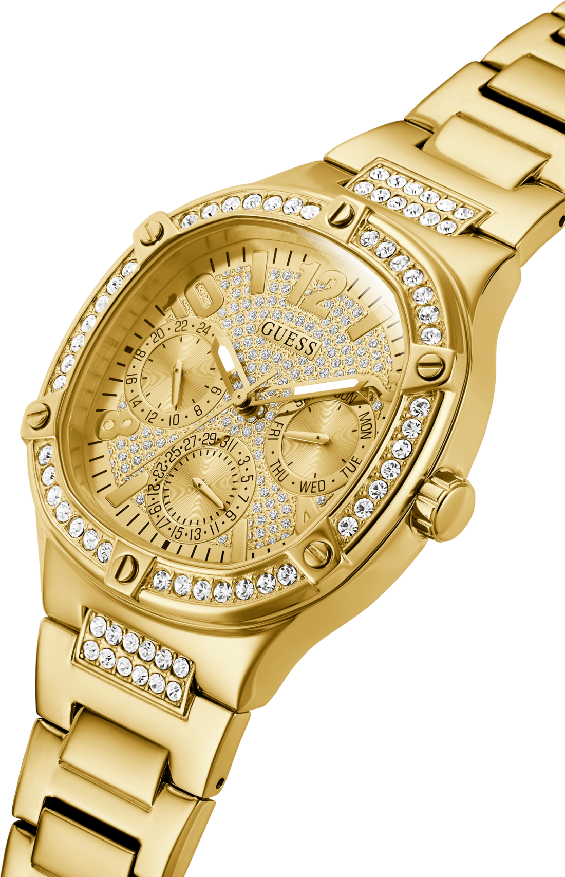 Montre Guess Duchess GW0558L2 multifonction en acier doré jaune vue 2