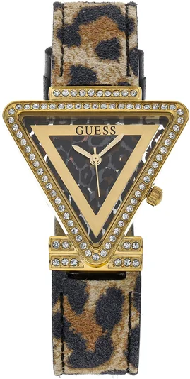 Montre Femme Guess Fame GW0504L3 bracelet cuir léopard boîtier doré avec strass