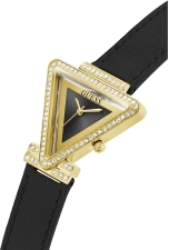 Montre-bracelet Guess Fame pour Femme - Réf. GW0504L5 - Boîtier triangulaire doré à strass, bracelet cuir noir vue 3