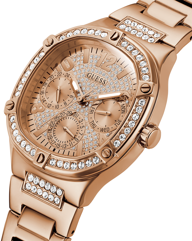 Montre Femme Guess Duchess GW0558L3 bracelet acier or rose boitier orné de strass vue 3
