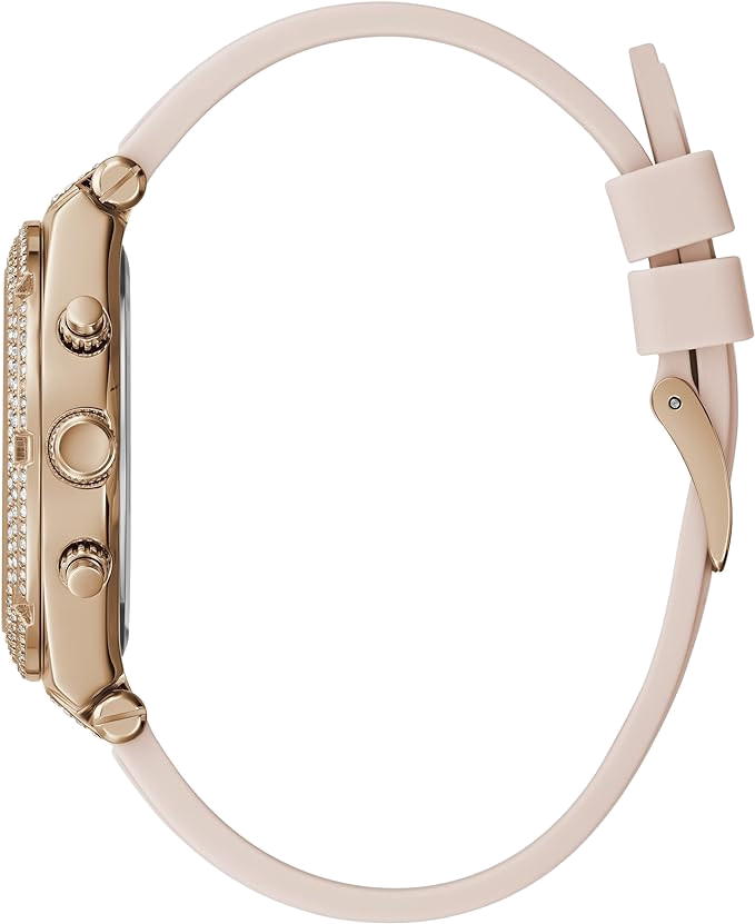 Montre Femme Guess Heiress GW0407L3 bracelet silicone rose boitier orné de strass vue 3