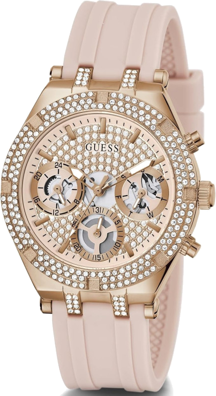 Montre Femme Guess Heiress GW0407L3 bracelet silicone rose boitier orné de strass