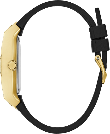 Montre Guess Raven GW0105L2 pour Femme - Boîtier doré strassé, bracelet silicone noir pailleté vue 2