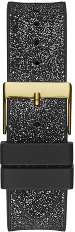 Montre Guess Raven GW0105L2 pour Femme - Boîtier doré strassé, bracelet silicone noir pailleté vue 3