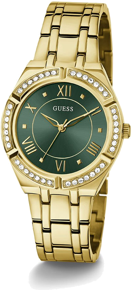 Montre Femme Guess Cosmo GW0033L8 bracelet acier doré cadran vert vue 2