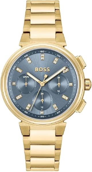 Montre femme Hugo Boss One 1502677 cadran bleu incrusté de cristaux bracelet acier doré