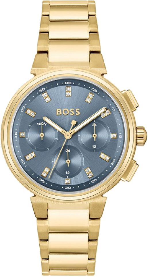 Montre femme Hugo Boss One 1502677 cadran bleu incrusté de cristaux bracelet acier doré