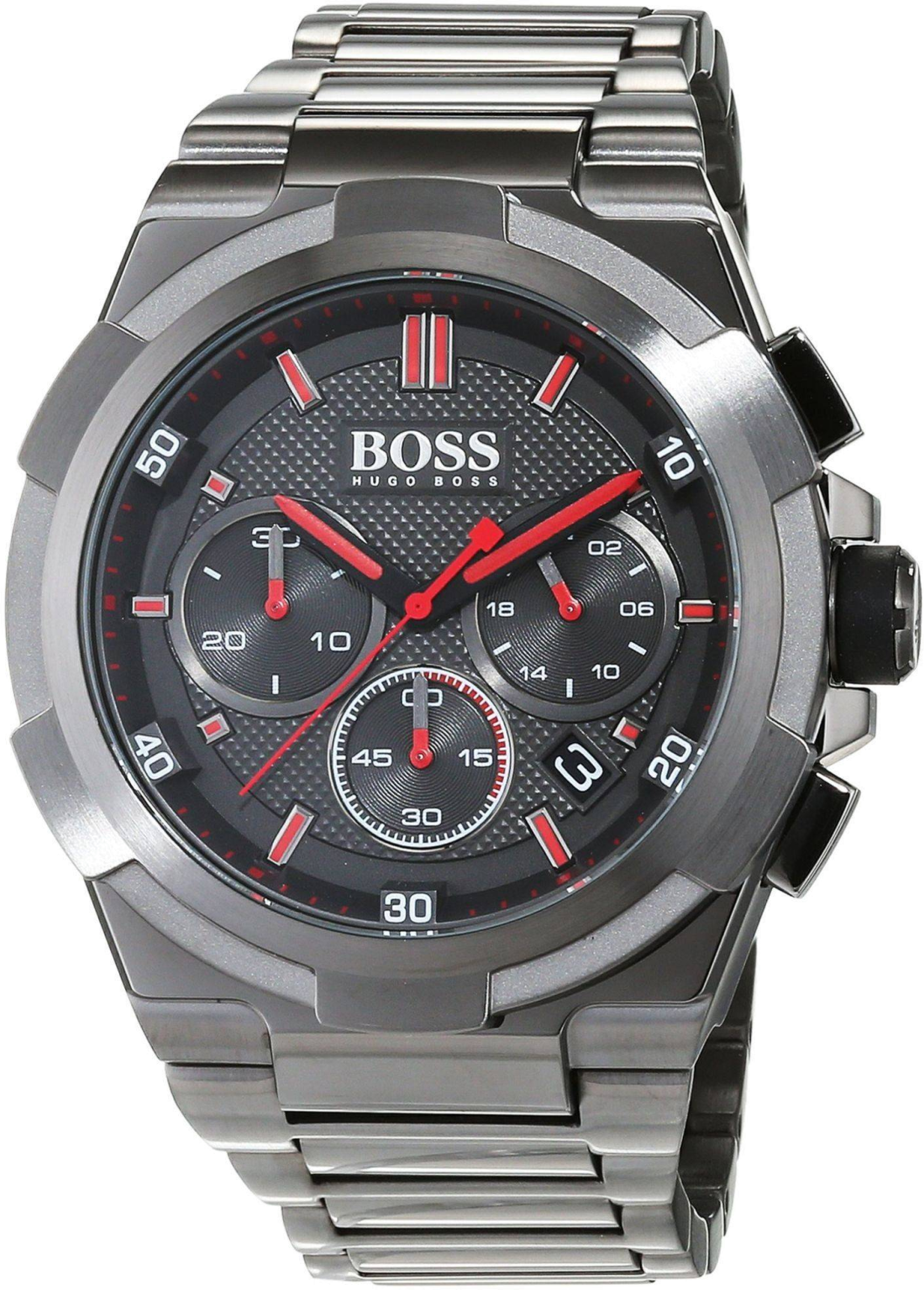Montre Hugo Boss 1513361 en Acier Gris Anthracite et Détails Rouges