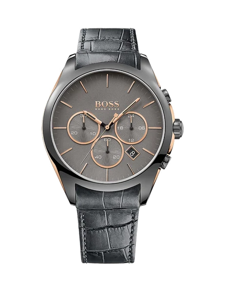 Montre Hugo Boss 1513366 Onyx Chronographe Gris et Or Rose avec Bracelet Cuir
