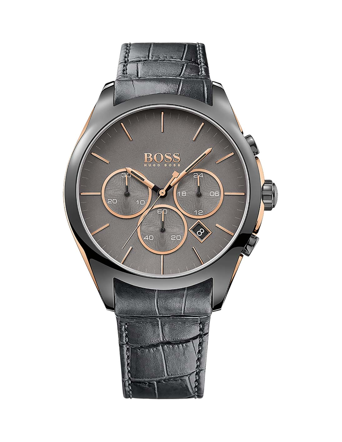 Montre Hugo Boss 1513366 Onyx Chronographe Gris et Or Rose avec Bracelet Cuir