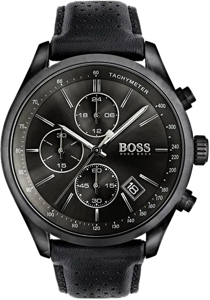 Montre Hugo Boss 1513474 Chronomètre en Cuir Noir Surpiqué