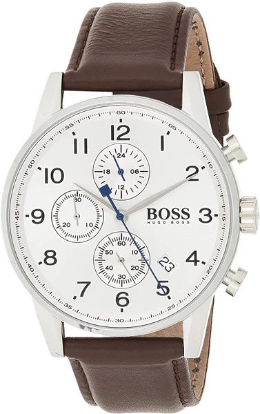 Montre Hugo Boss 1513495 Navigator Cadran Gris et Bracelet Cuir Marron