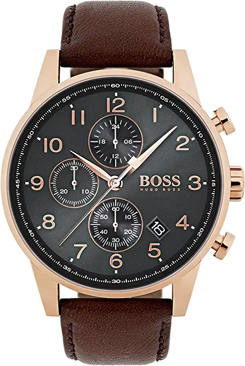 Montre Hugo Boss 1513496 Navigator Chronographe en Acier et Cuir Marron