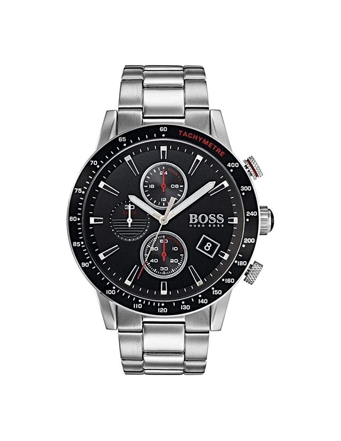 Montre Hugo Boss 1513509 en Acier Argenté avec Cadran Noir et Rouge