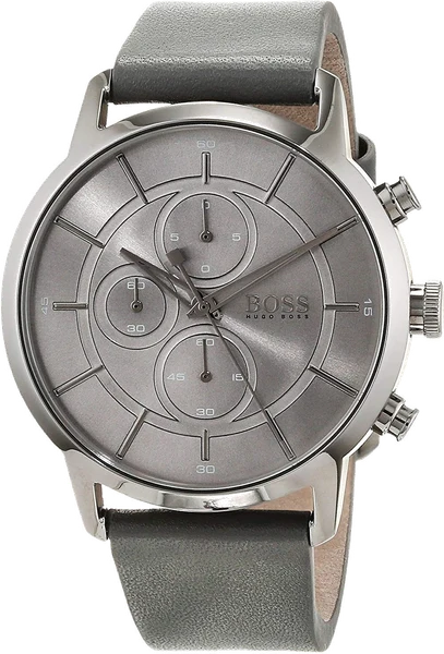 Montre Homme Hugo Boss 1513570 Chronographe Acier Brossé et Cuir Gris