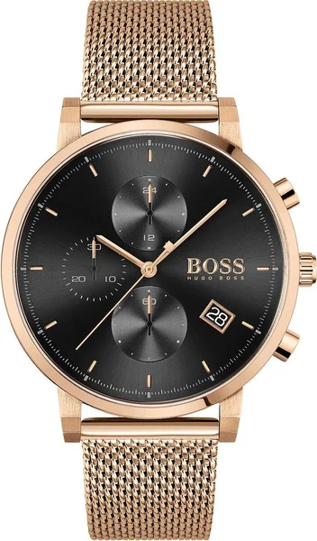 Montre Homme Hugo Boss Integrity 1513806 bracelet maille milanaise or rose cadran noir