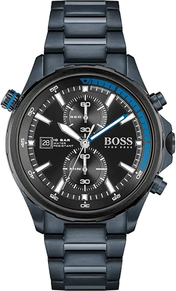 Montre Homme Hugo Boss Globetrotter 1513824 chronographe bleu mat bracelet acier