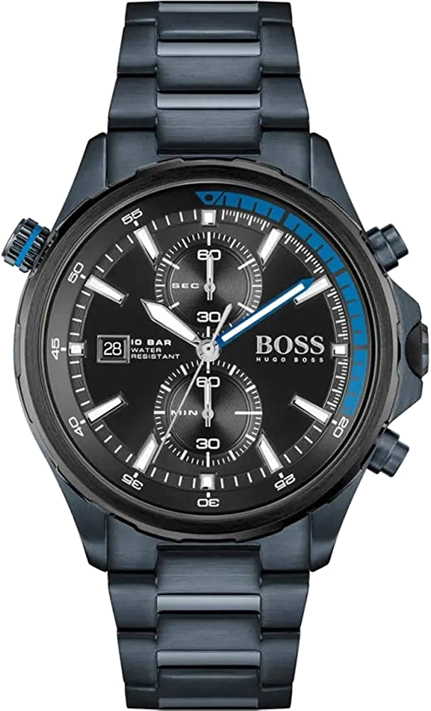 Montre Homme Hugo Boss Globetrotter 1513824 chronographe bleu mat bracelet acier