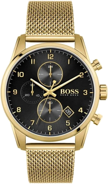 Montre Homme Hugo Boss Skymaster 1513838 bracelet maille milanaise métal doré