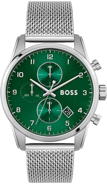 Montre Homme Hugo Boss Skymaster 1513938 cadran vert bracelet maille milanaise