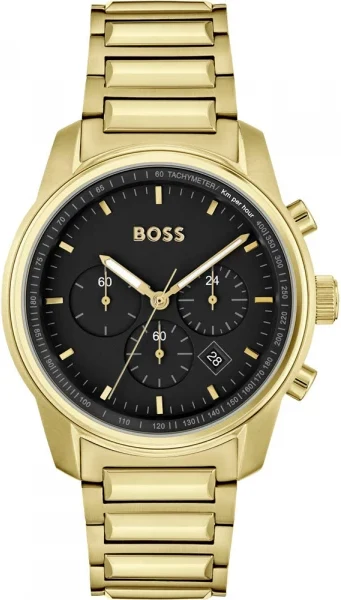 Montre Homme Hugo Boss Trace 1514006 bracelet acier doré cadran noir multifonction