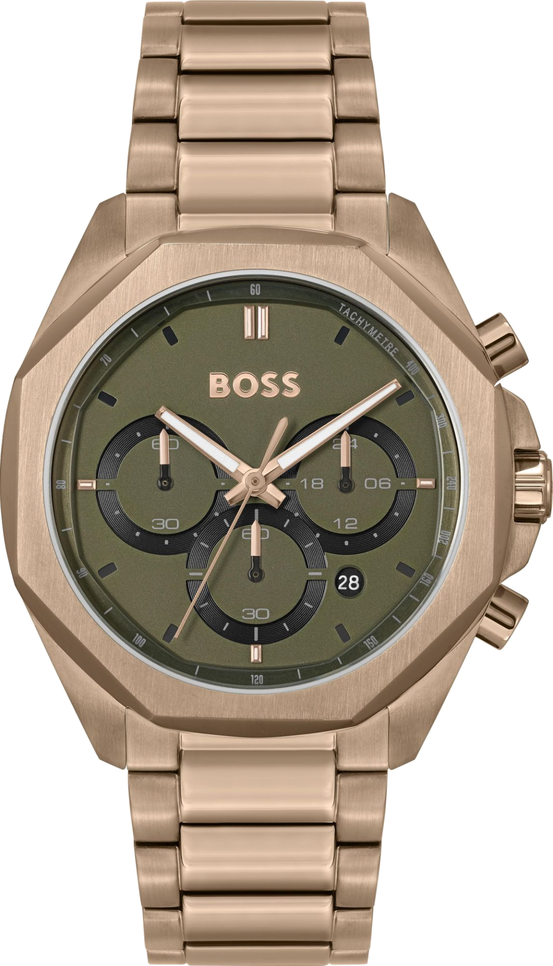 Montre Hugo Boss Cloud Bronze 1514019 cadran vert olive bracelet acier doré rose