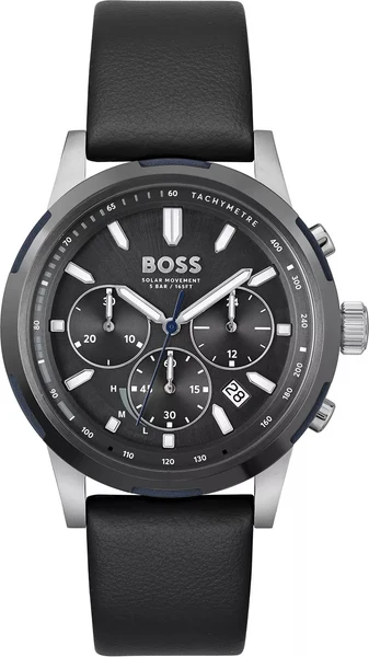 Montre Hugo Boss 1514031 Solgrade en Acier Poli et Cuir Noir