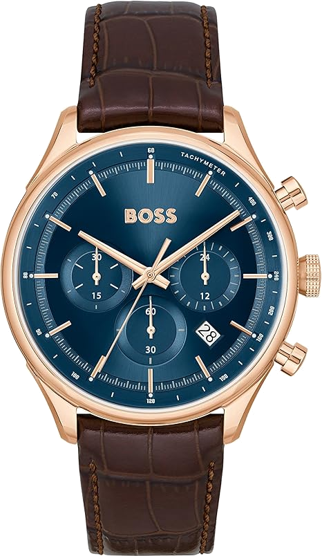 Montre Hugo Boss Sport Lux Gregor 1514050 cadran bleu bracelet cuir marron