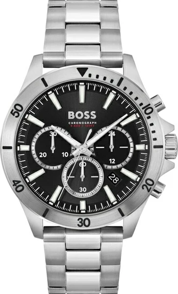 Montre Homme Hugo Boss Troper 1514057 bracelet acier argenté cadran noir multifonctions
