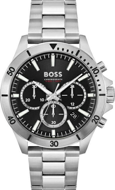 Montre Homme Hugo Boss Troper 1514057 bracelet acier argenté cadran noir multifonctions
