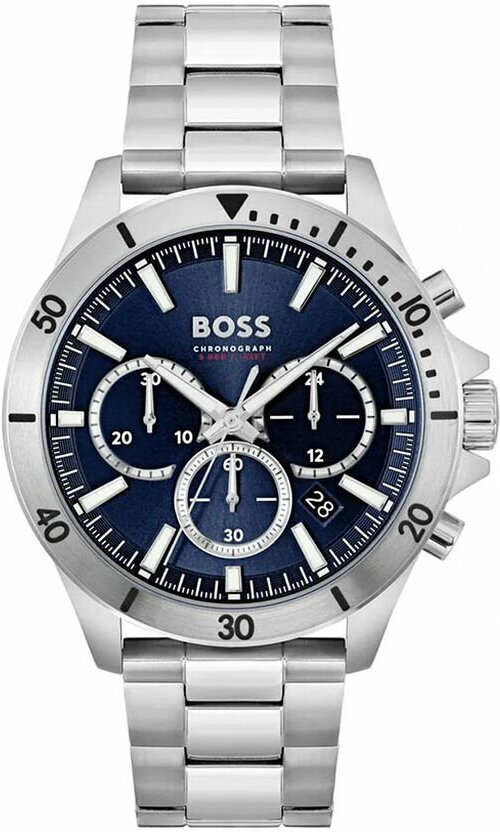 Montre Homme Hugo Boss Troper 1514069 bracelet acier argenté cadran bleu multifonctions