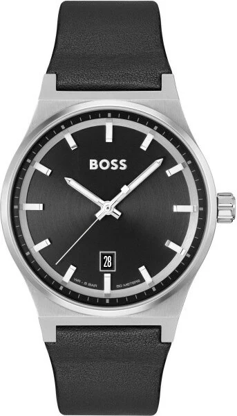 Montre Homme Hugo Boss 1514075 Candor Cadran Noir et Cuir Texturé
