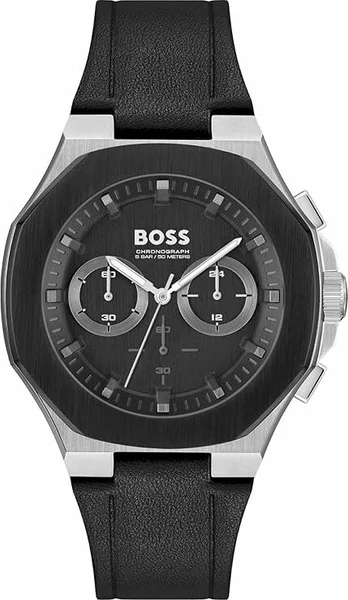 Montre Hugo Boss 1514085 Chronographe à Lunette Octogonale et Bracelet Cuir Noir