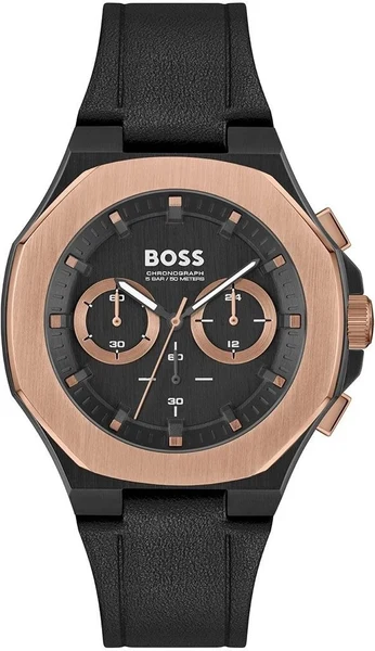 Montre Hugo Boss 1514089 Chronographe en Acier Noir et Or Rose avec Bracelet Cuir