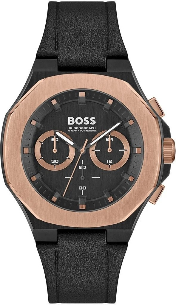Montre Hugo Boss 1514089 Chronographe en Acier Noir et Or Rose avec Bracelet Cuir