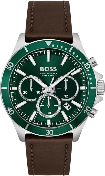 Montre Homme Hugo Boss Troper 1514098 bracelet cuir marron cadran vert multifonctions