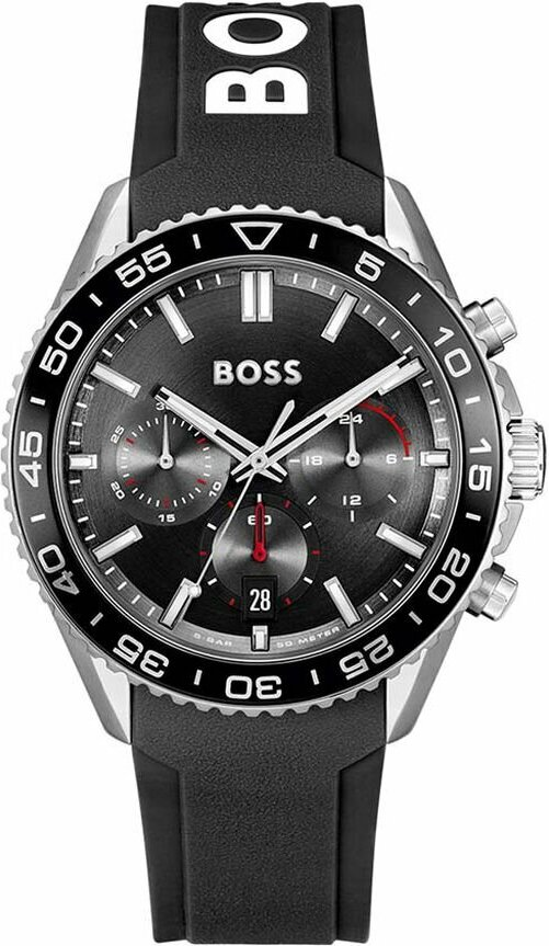Montre Homme Hugo Boss Runner 1514141 bracelet silicone noir cadran multifonctions