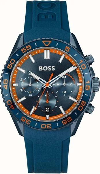 Montre Homme Hugo Boss Runner 1514142 bracelet silicone bleu cadran multifonctions